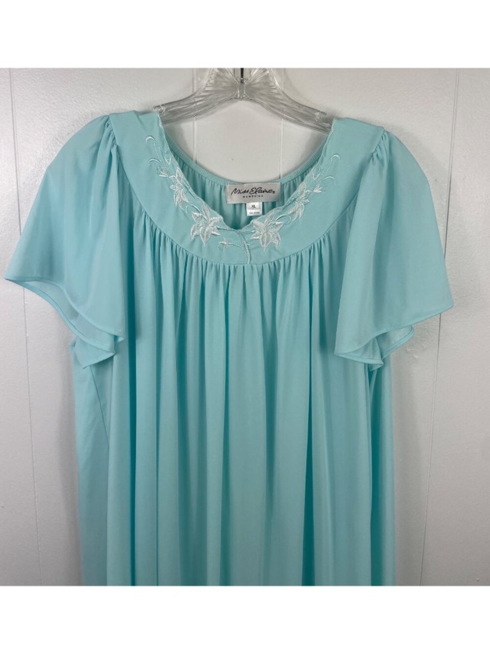 Miss Elaine Classics Aqua Flutter Sleeve Nylon Nightgown XL - Picture 3 of 7